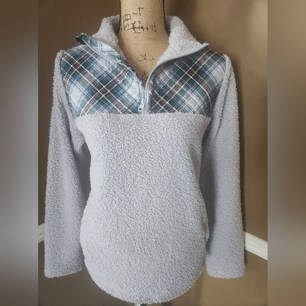 Vera Bradley Teddy Fleece Half-Zip Pullover Grey Sweater Sz Small‎